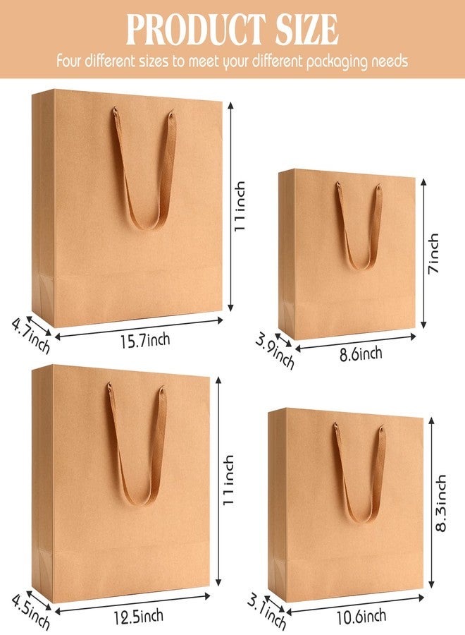 PerKoop 40 Pack Kraft Gift Bags Handled Paper 4 Sizes Goodie Bags with Handles Gift Wrap Dessert Shopping Sacks for Business Party Favors(Horizontal,Brown) - Image 2